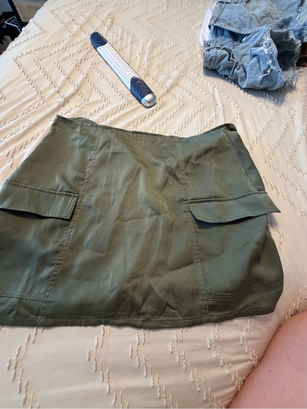 Olive Green Cargo Pocket Mini Skirt - Women